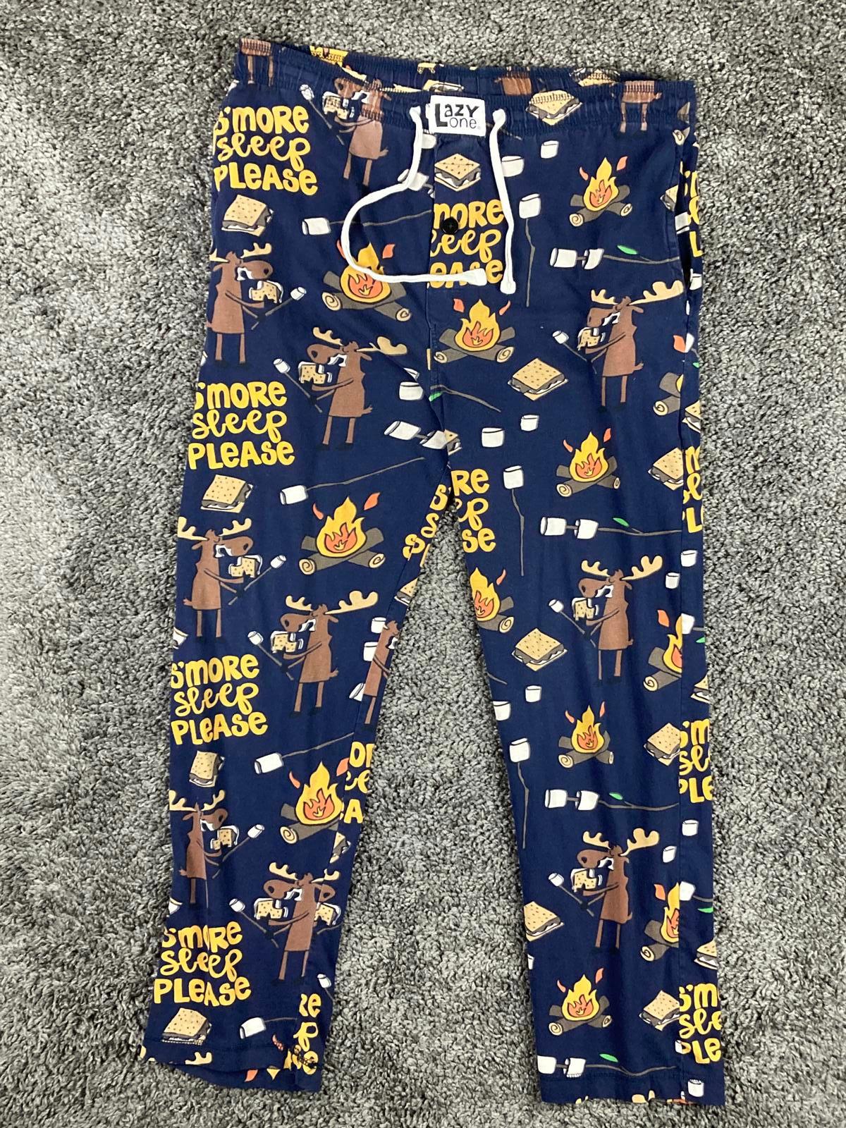 LazyOne Men’s XS Pajama Pants Navy S’more Sleep Please Camping 100% Cotton