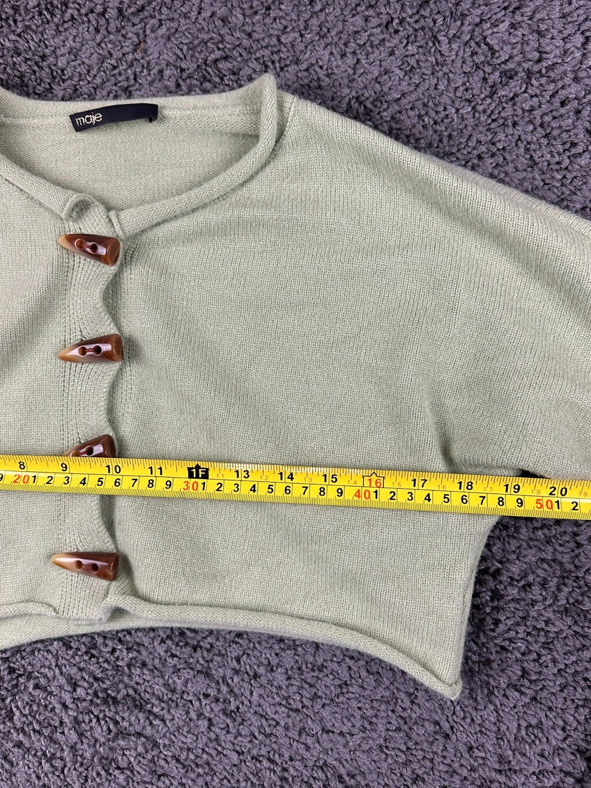 Maje Womens Cropped Cardigan Size 3 Large Sage Green Toggle Button Cotton