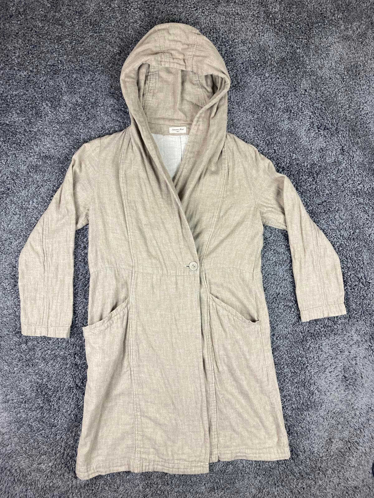 Samansa Mos2 Hooded Wrap Coatigan Long Coat Womens M Beige Cotton Pockets