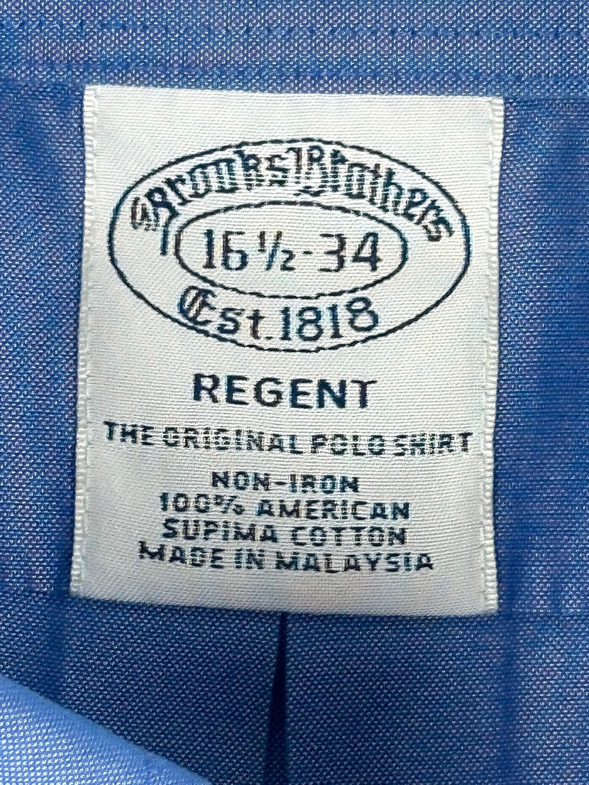 Brooks Brothers Regent Mens Non Iron Supima Cotton Dress Shirt Blue 16.5/34