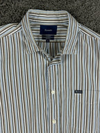 Faconnable Mens XL Shirt Classique Deauville BrownBlue Striped Button Up