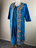Kurta Dress Pants & Scarf Dupatta Set Women's Vintage 3-Piece Blue Embroidered