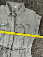Nicole Miller New York Womens Utility Jumpsuit Size 8 Gray Linen Blend Belted