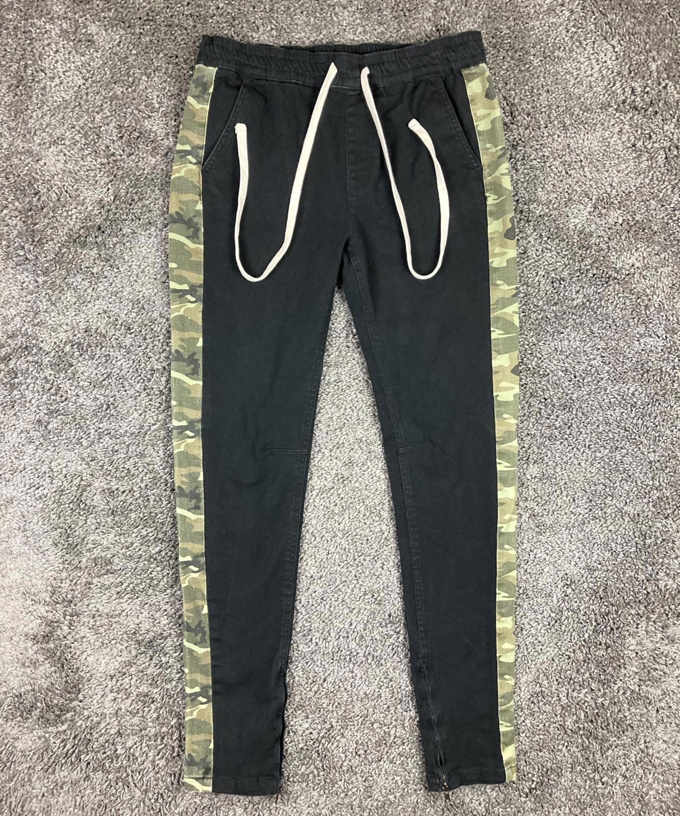 Kayden K Men's Black Skinny Pants Camo Side Stripe Ankle Zip Drawstring Size M
