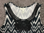 Soma Medium Black White Chevron Ikat Lace Handkerchief Hem Fit Flare Dress