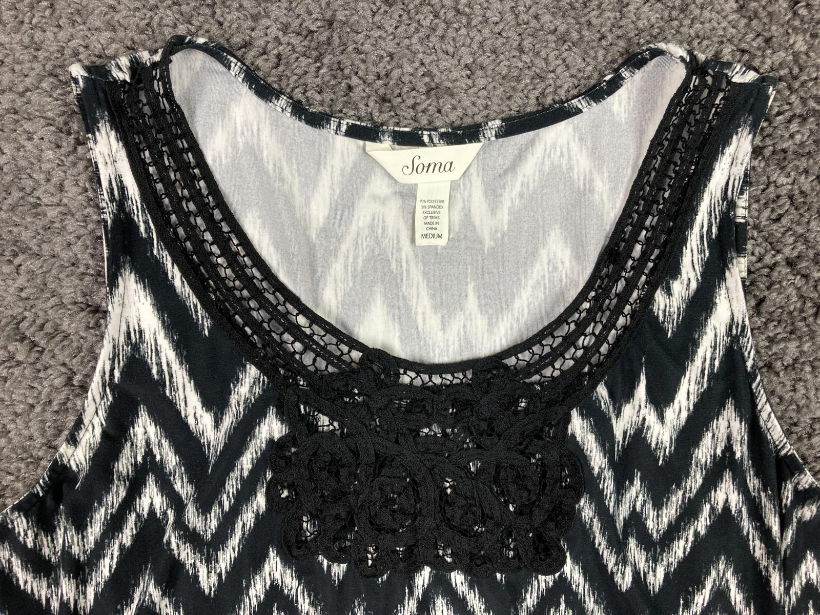 Soma Medium Black White Chevron Ikat Lace Handkerchief Hem Fit Flare Dress