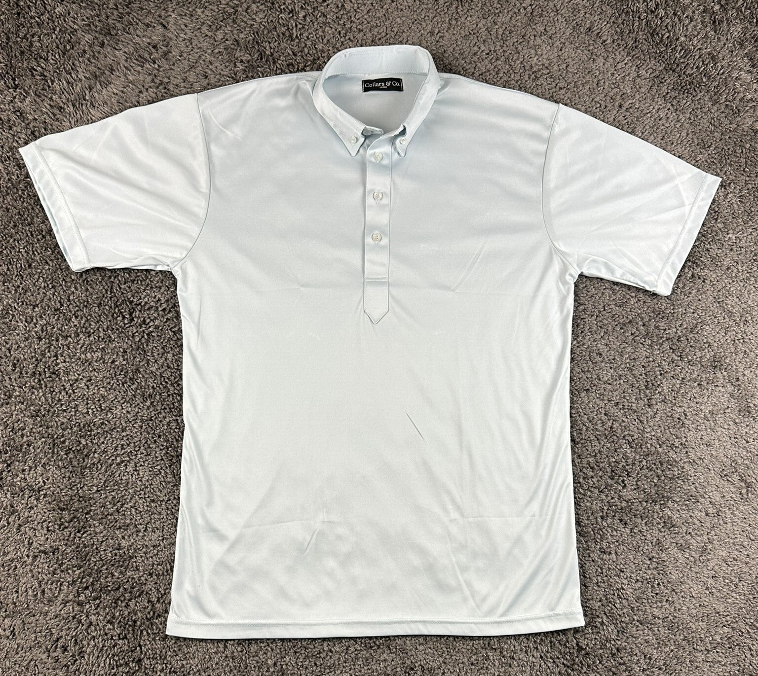 Collars & Co Mens Large Light Blue Dress Collar Polo Shirt Short Sleeve Stretch