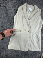 Halston Womens Medium Beige Linen Blend Sleeveless Blazer Vest Double Breasted
