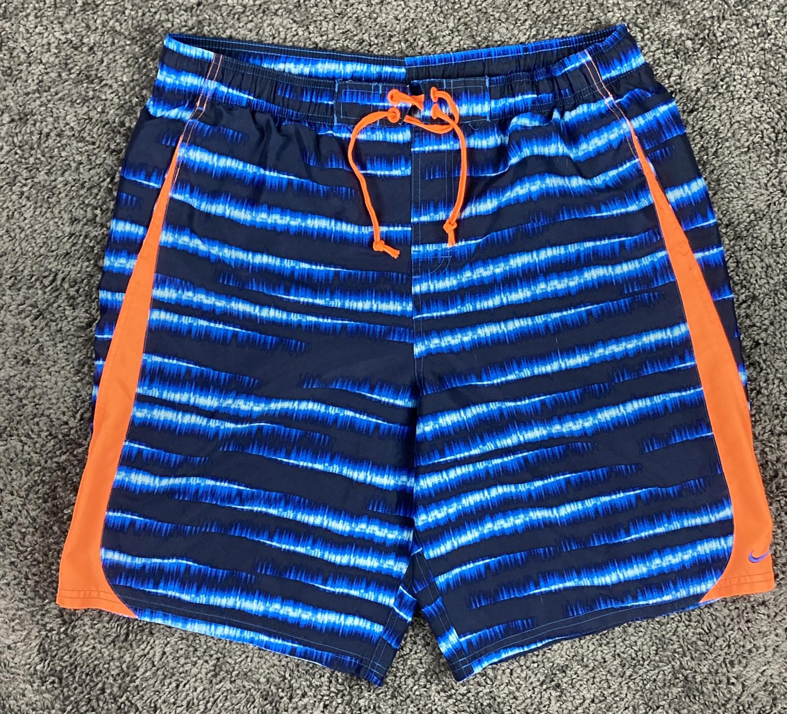 Nike Swim Trunks Mens L Blue Tie Dye Boardshorts Mesh Lined Orange