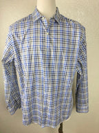 Van Heusen Flex Slim Fit Mens Plaid Dress Shirt Blue White XXL 18 18.5