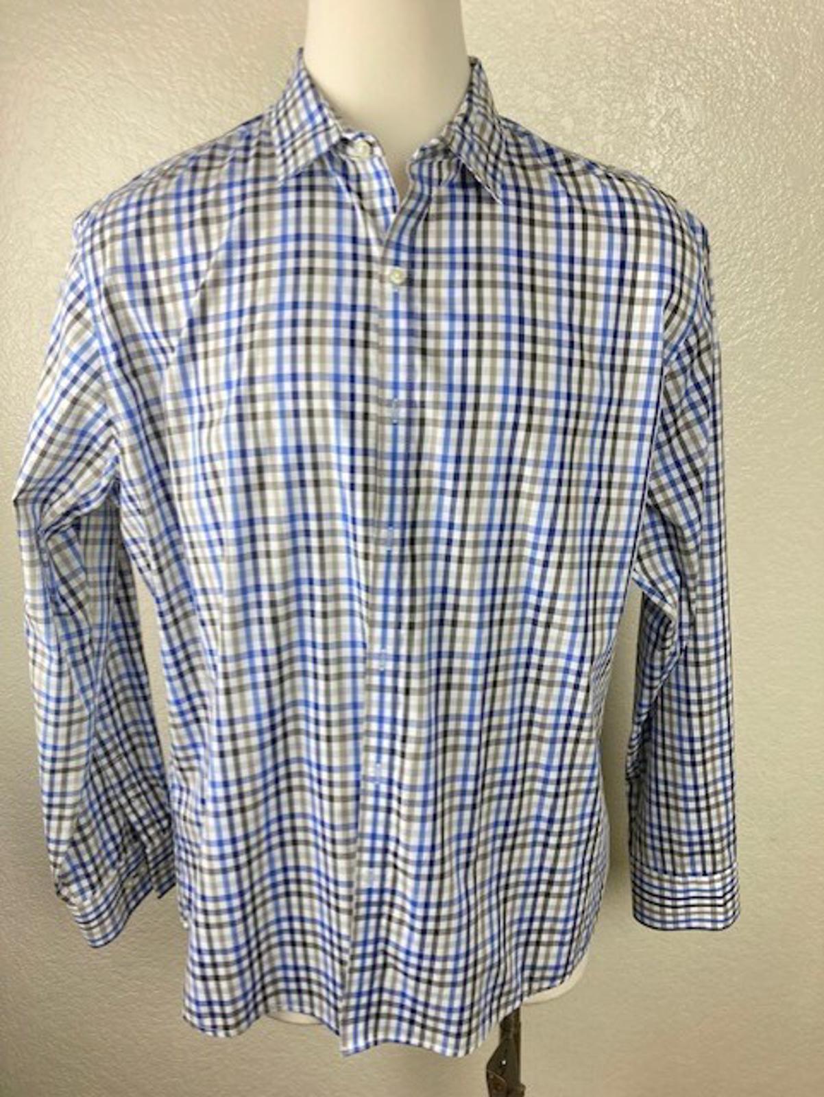 Van Heusen Flex Slim Fit Mens Plaid Dress Shirt Blue White XXL 18 18.5