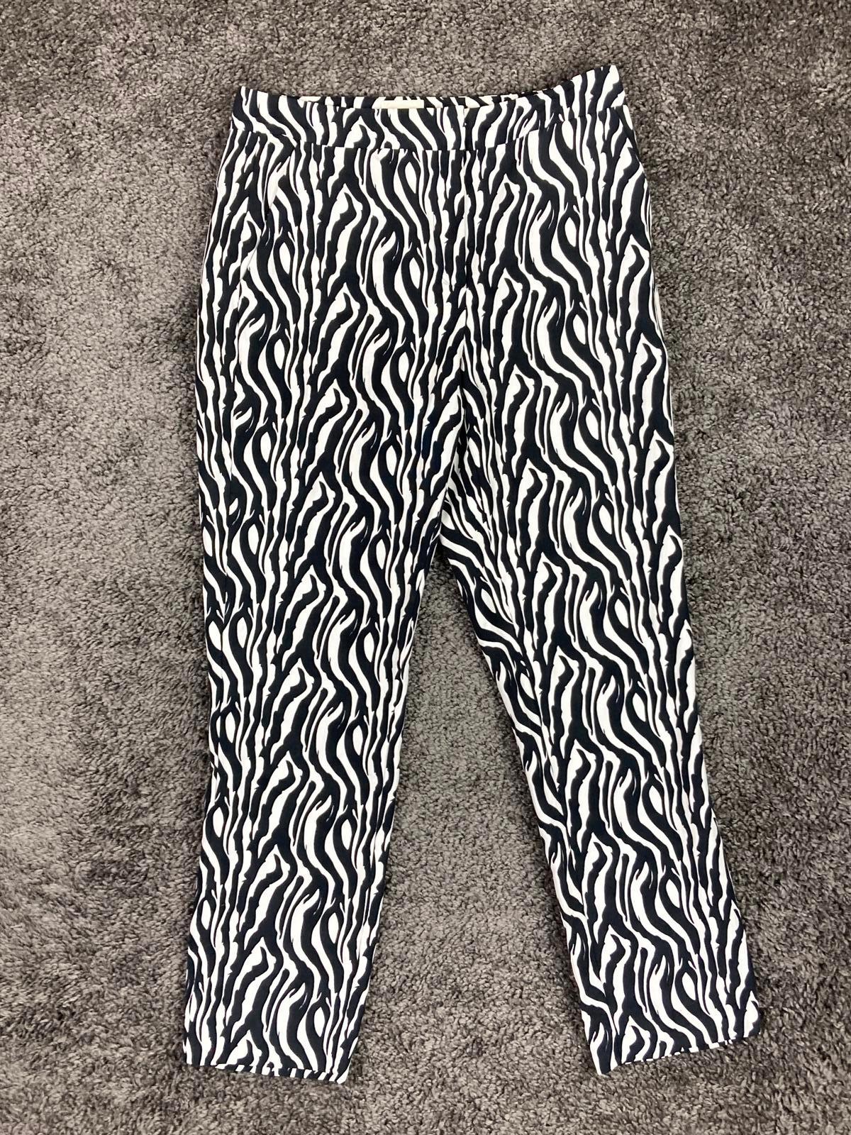 REISS Libby Zebra Print Slim Leg Trousers Pants US Black White Fabric Sz 4