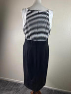 White House Black Market Dress Striped Keyhole Sheath Women’s Sz 14 Black White