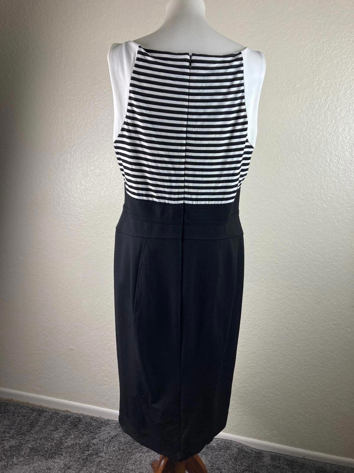 White House Black Market Dress Striped Keyhole Sheath Women’s Sz 14 Black White