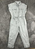 Nicole Miller New York Womens Utility Jumpsuit Size 8 Gray Linen Blend Belted