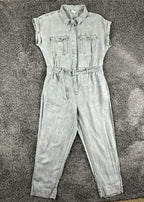 Nicole Miller New York Womens Utility Jumpsuit Size 8 Gray Linen Blend Belted