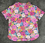 Kate Spade New York Womens Floral Pajama Top Pink Stretch Short Sleeve Sz M