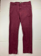 Stitches & Rivets Men’s Jeans Size 38x32 Burgundy 5-Pocket Rivet Denim, Zip Fly