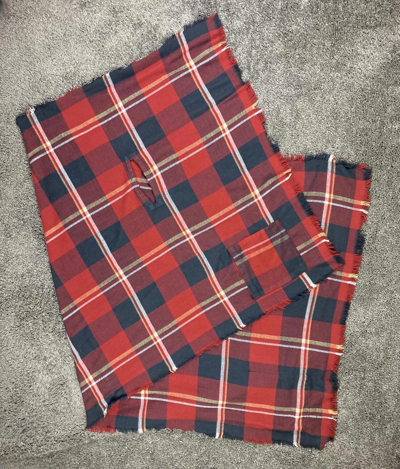 Grace & Lace Blanket Scarf Plaid Red Navy Fringe Wrap Shawl 72x38 in.
