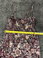 Steve Madden Floral Smocked Maxi Dress S Burgundy Boho Tiered Strappy Sun Dress