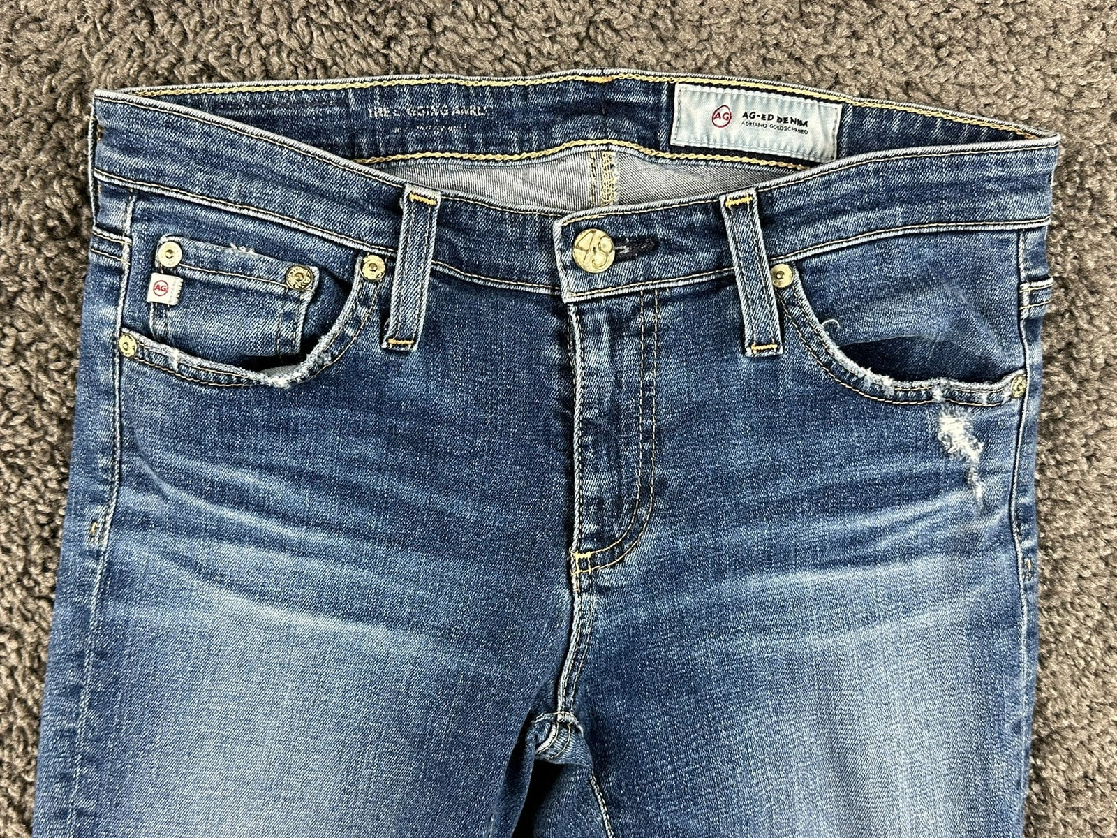 AG Adriano Goldschmied Legging Ankle Jeans Sz 27 Medium Wash Stretch Distressed