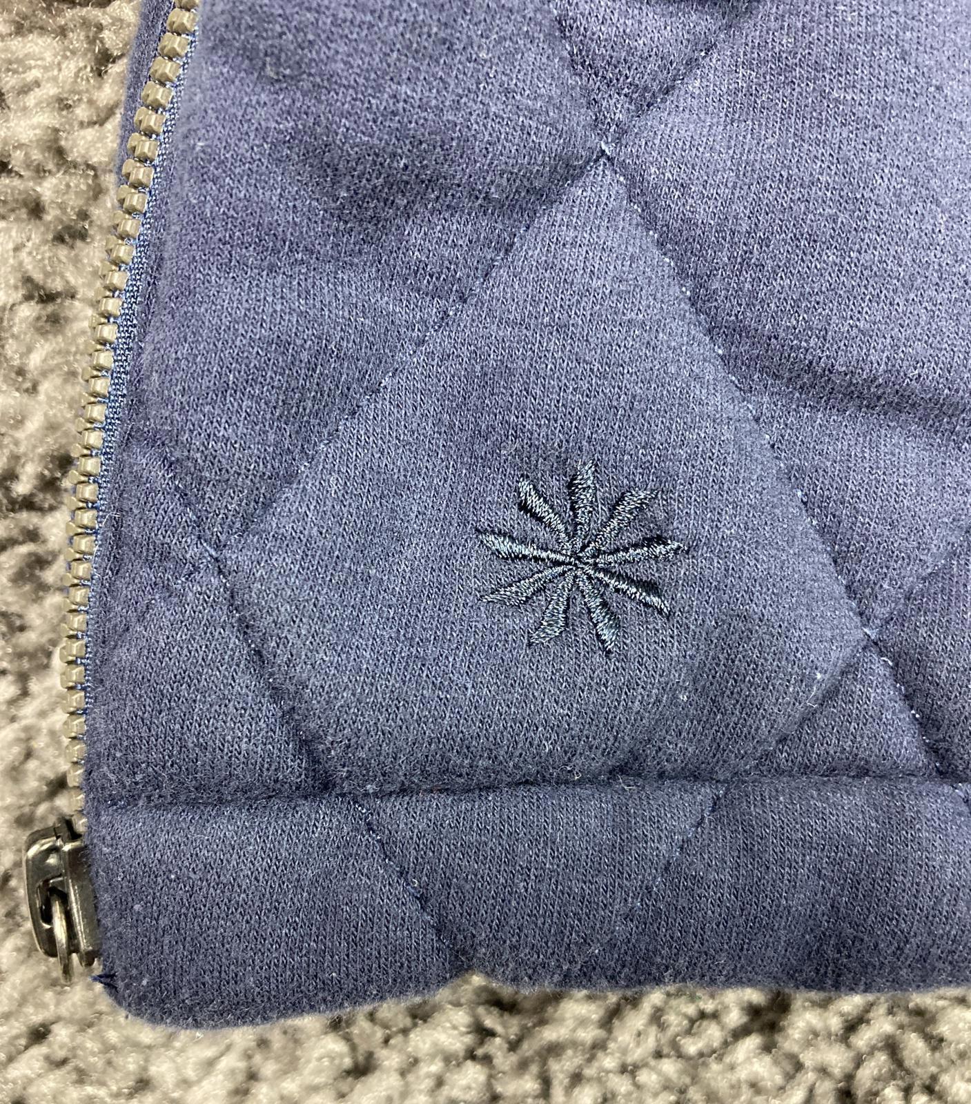 Athleta Puffer Sweatshirt Womens SP Navy Blue Crewneck Side Zips