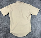 US Navy Khaki Uniform Shirt S Athletic Polyester/Wool Silver Collar Rank Pins