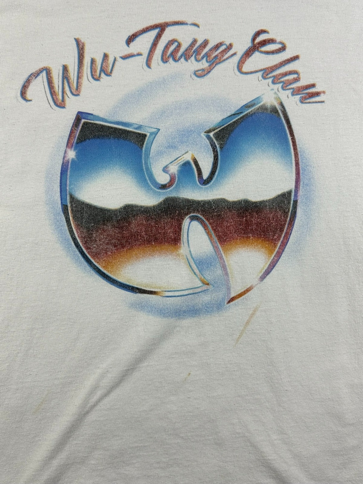 Wu Tang Clan T Shirt Mens Large White Graphic Rap Tee Airbrush Chrome Logo LG