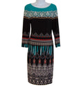 Cache Dress Womens XS Sheath Teal Black Geometric Print Long Sleeve Midi Dress