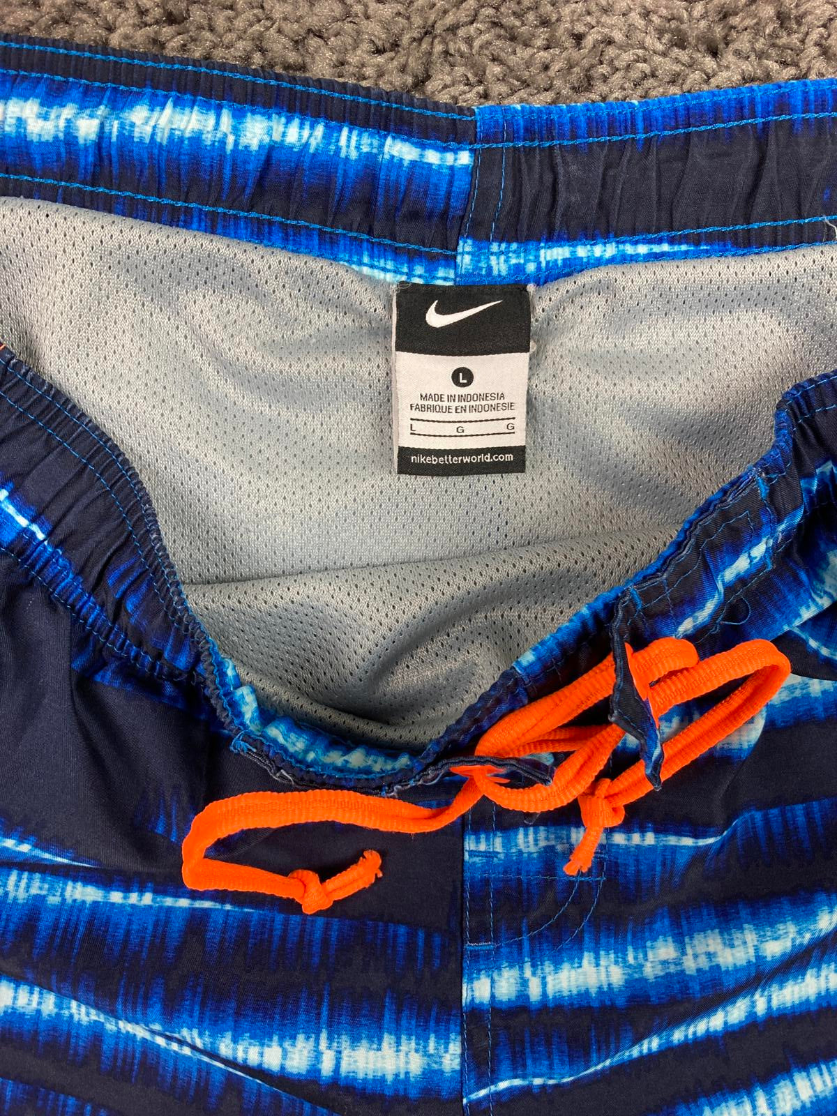 Nike Swim Trunks Mens L Blue Tie Dye Boardshorts Mesh Lined Orange