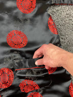 Double Peach Silk Kimono Robe Black Red Dragon Size Small Missing Sash