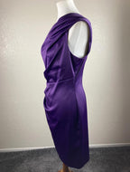Eliza J Purple Satin One Shoulder Jeweled Brooch Cocktail Dress Lined Size 8