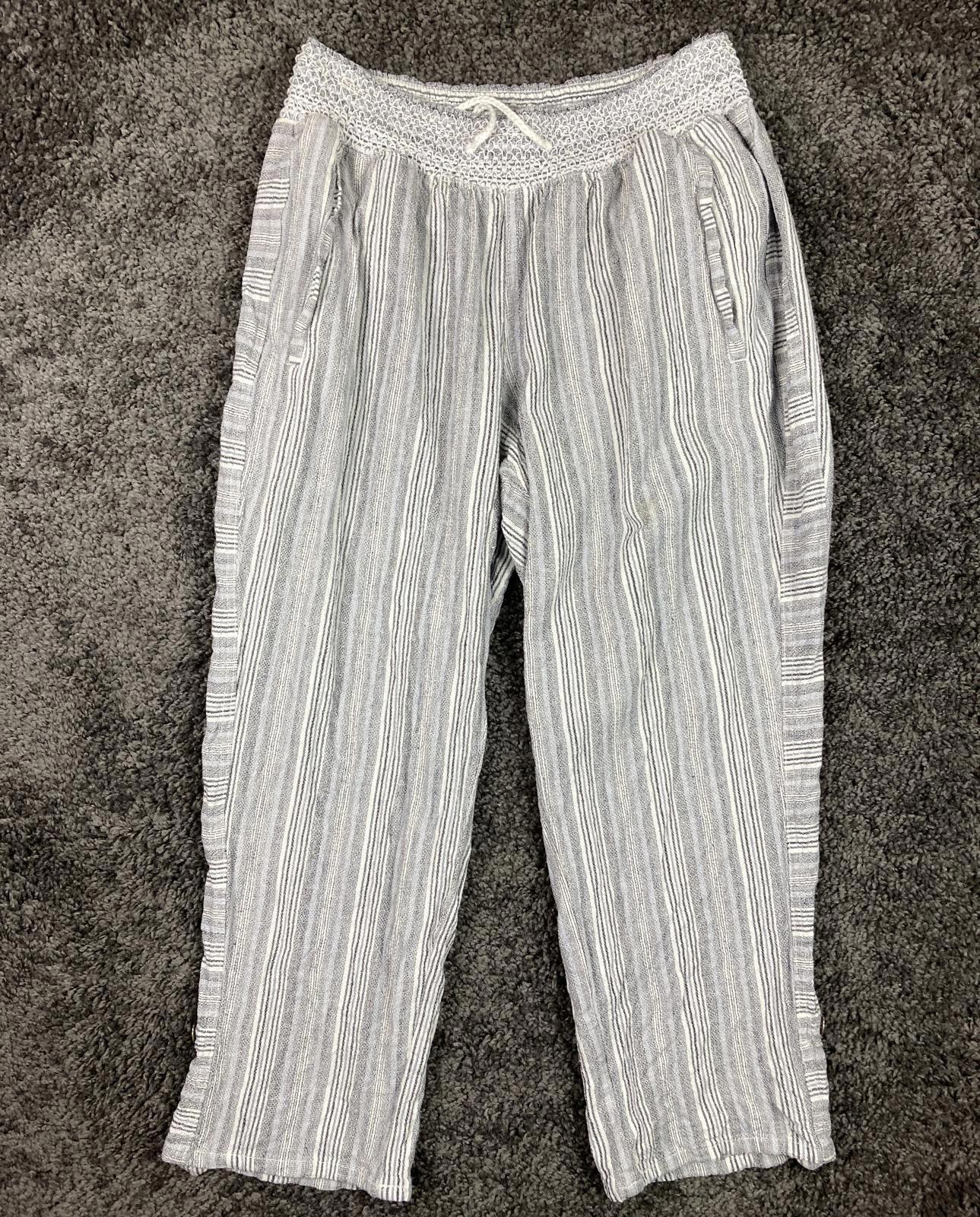 Westbound Pants Linen Blend Striped Wide Leg Women XL Smocked Waist Drawstring
