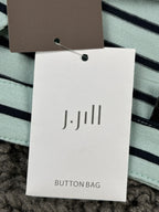 J.Jill Wearever Striped Top Womens Large Aqua Navy Button Cuff 3/4 Sleeve NWT