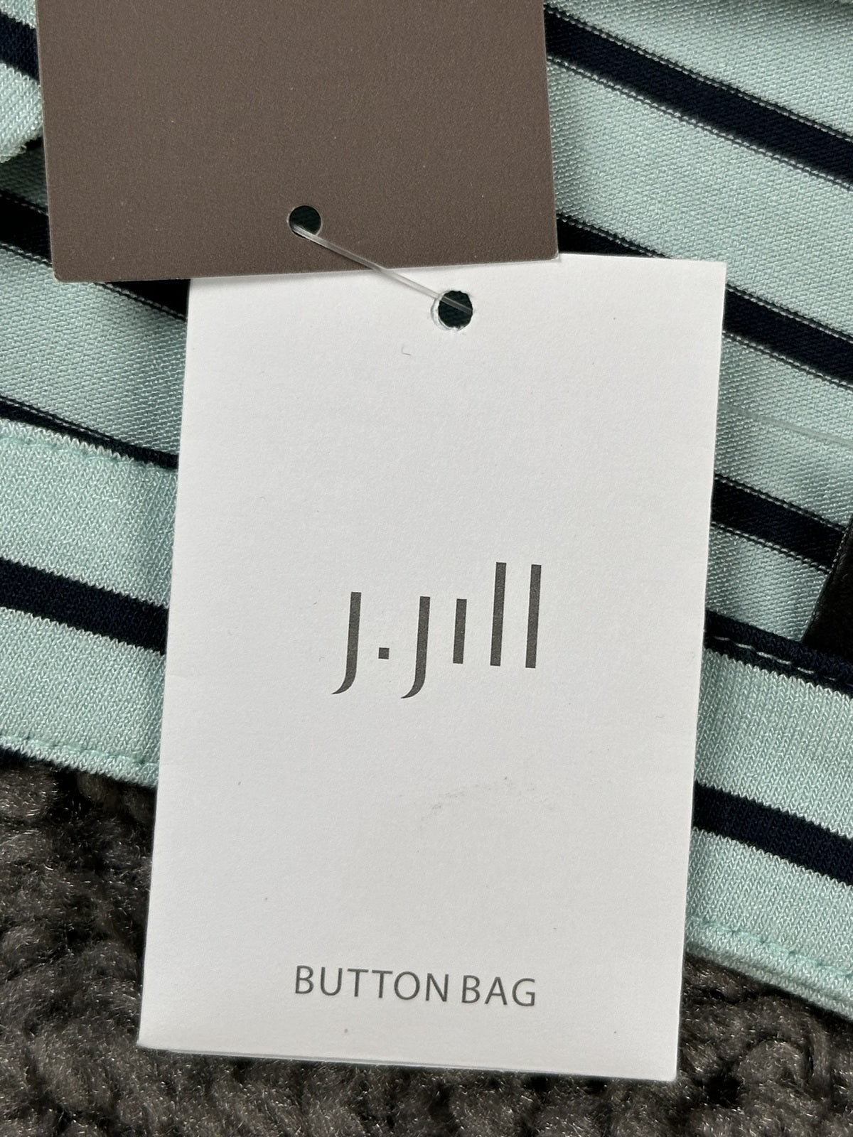 J.Jill Wearever Striped Top Womens Large Aqua Navy Button Cuff 3/4 Sleeve NWT