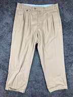 Faconnable Trim Fit Khaki Pleated Cotton Chino Pants Men’s 36 RN58865