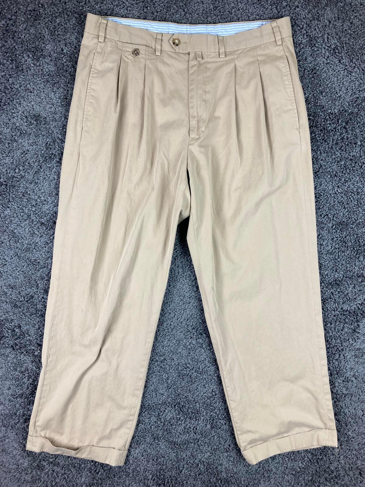 Faconnable Trim Fit Khaki Pleated Cotton Chino Pants Men’s 36 RN58865