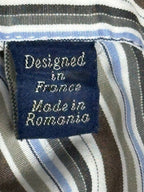 Faconnable Mens XL Shirt Classique Deauville BrownBlue Striped Button Up