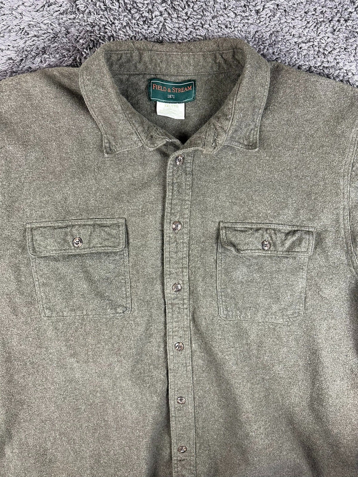 Field & Stream Mens XXL Olive Green Heavy Chamois Flannel Button Up Shirt