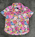 Kate Spade New York Womens Floral Pajama Top Pink Stretch Short Sleeve Sz M
