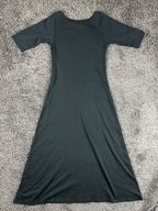 Indigenous Organic Cotton Scoop Neck Half Sleeve Midi Maxi Dress Black S Peru