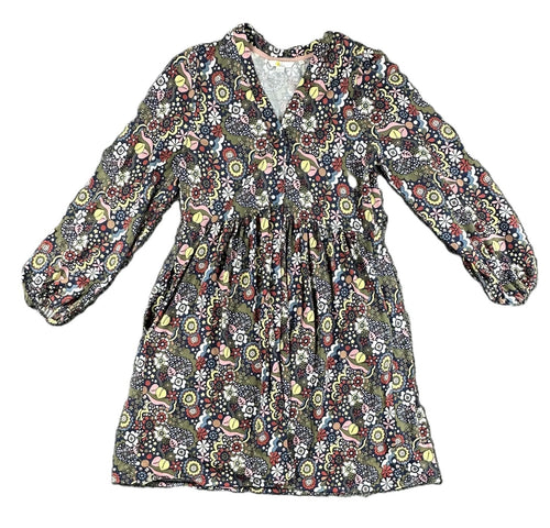 Boden Button Through Jersey Dress US 10R Multicolor Floral V-Neck Long Sleeve
