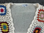 Fashion Nova Womens Crochet Cardigan Large Cream Granny Square Boho Open Knit