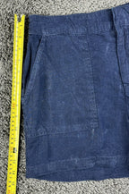 Nicole Miller New York 100% Linen Shorts M Navy Blue Patch Pocket Elastic Waist