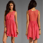 Free People Coral Crochet Lace Babydoll Mini Dress Women’s Sz S/P Boho Festival