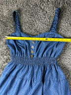 Indigo & Lace Womens XL Blue Chambray Maxi Dress Smocked Waist Tiered Boho