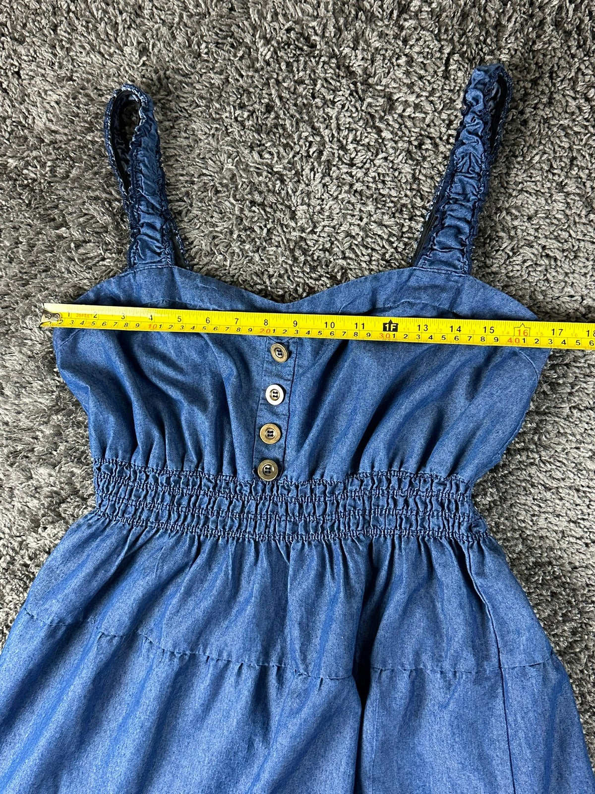 Indigo & Lace Womens XL Blue Chambray Maxi Dress Smocked Waist Tiered Boho