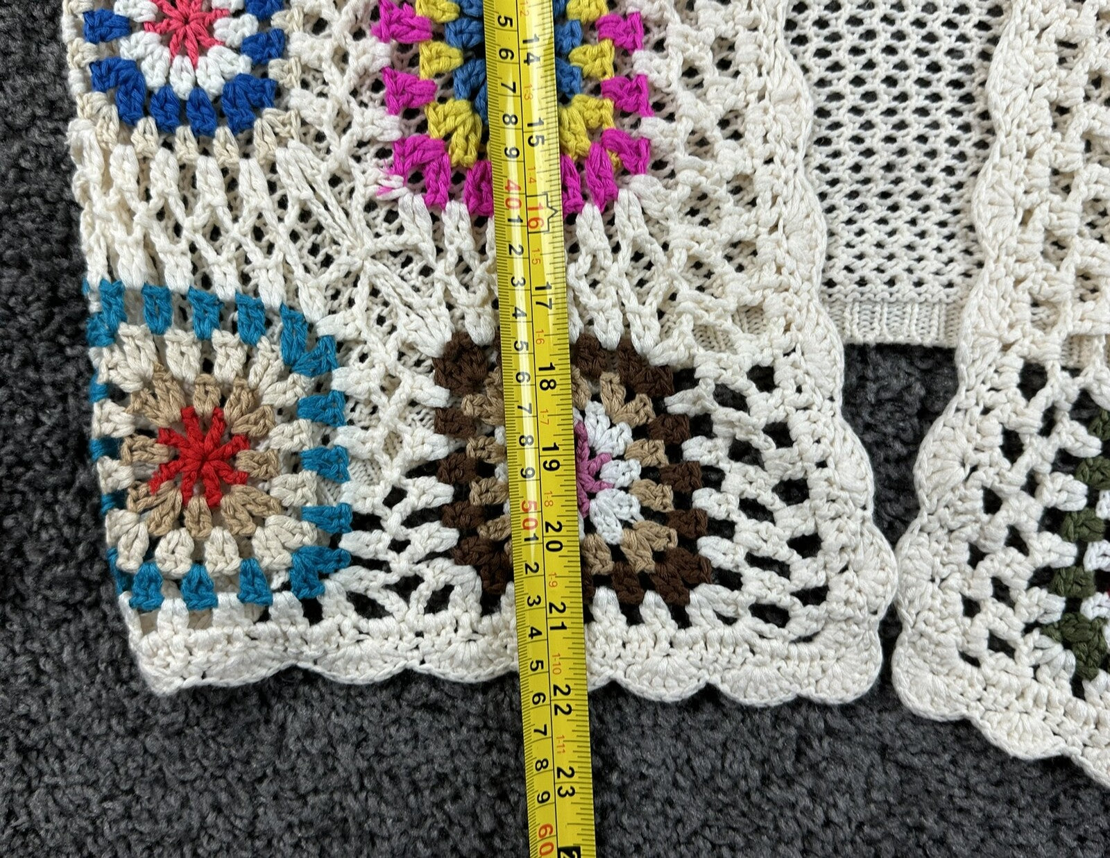 Fashion Nova Womens Crochet Cardigan Large Cream Granny Square Boho Open Knit