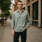 Geoffrey Beene Mens Green Sateen Dress Shirt 17.5 Neck 36 37 Sleeve Button Up