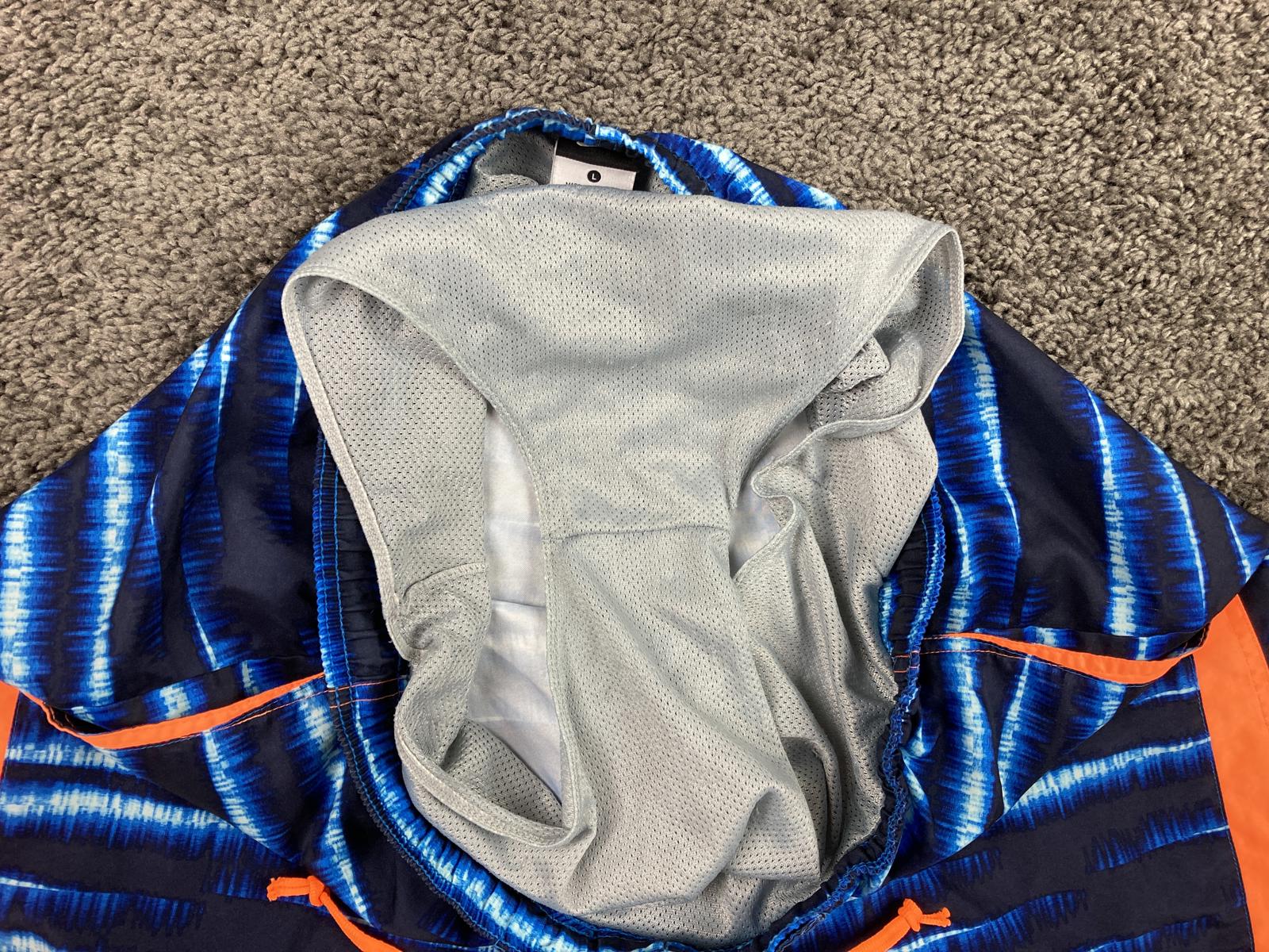 Nike Swim Trunks Mens L Blue Tie Dye Boardshorts Mesh Lined Orange